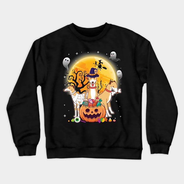 Whippets Dog Mummy Witch Moon Ghosts Happy Halloween Thanksgiving Merry Christmas Day Crewneck Sweatshirt by joandraelliot